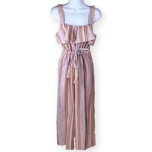 BaeVely Pink Striped Ruffled Sleeveless Jumpsuit S